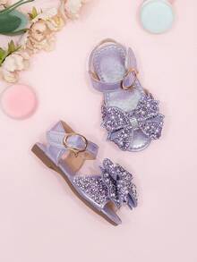 Giày sandal mới năm 2026 cho bé gái, giày công chúa cho trẻ em với nơ đính đá, giày đi biển cho bé gái học sinh, giày mùa hè. - Màu tím - Xem 6