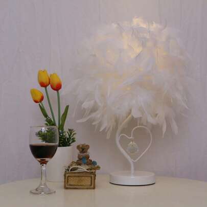 白色仿羽毛灯罩，圆柱形设计 - 适用于卧室、客厅等场所