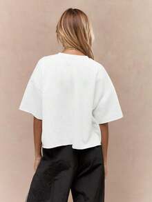 Oversized Heavy T-Shirt Modern Streetwear Essential Boxy Cut Casual Summer Basic Loopback Top Ultra Soft Minimalist Urban Fashion Staple-Unisex Summer Casual Vintage Cotton Printed T-Shirts For Couples - 白色 - 查看 2