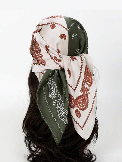 1 Piece Women's Paisley Print Four-Season All-Purpose Bandana, Headscarf, Bohemian-Style Silk Scarf. Can Be Used Daily As A Bandana, Hair Band, Or Headband To Effortlessly Elevate Your Overall Look. Perfect For Summer Beach Outings, Vacations, And Travel