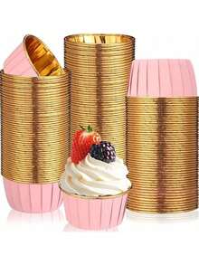 50pcs Gold Cupcake Cups Liners, Disposable Muffin Cake Cups,Grease-Proof & Heat Resistant Cupcake - Multicolor - View 17