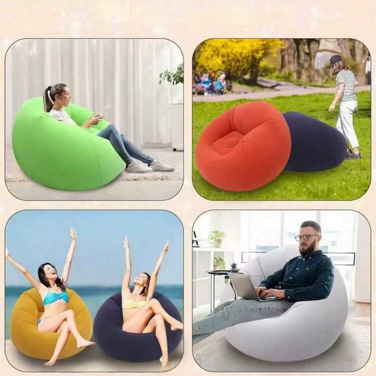 1pc Inflatable Sofa, Inflatable Lazy Sofa, PVC Single Spherical Sofa, Foldable Outdoor Leisure Sofa Chair (Bulk Goods With Gray And Black Bottoms, Shipped Randomly) - Khaki - View 8