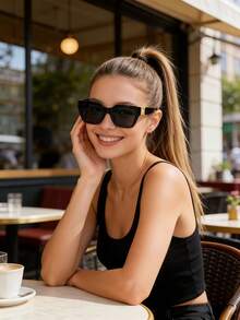 1副欧美复古猫眼框Y2K时尚眼镜，百搭休闲轻便PC材质时尚眼镜，适合所有季节 - 彩色 - 查看 2