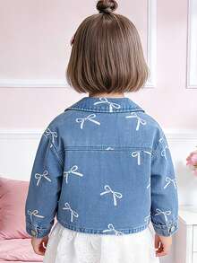 4-7岁女童春夏蝴蝶印花牛仔外套，翻领单排扣休闲百搭外套 - 藍色 - 查看 6