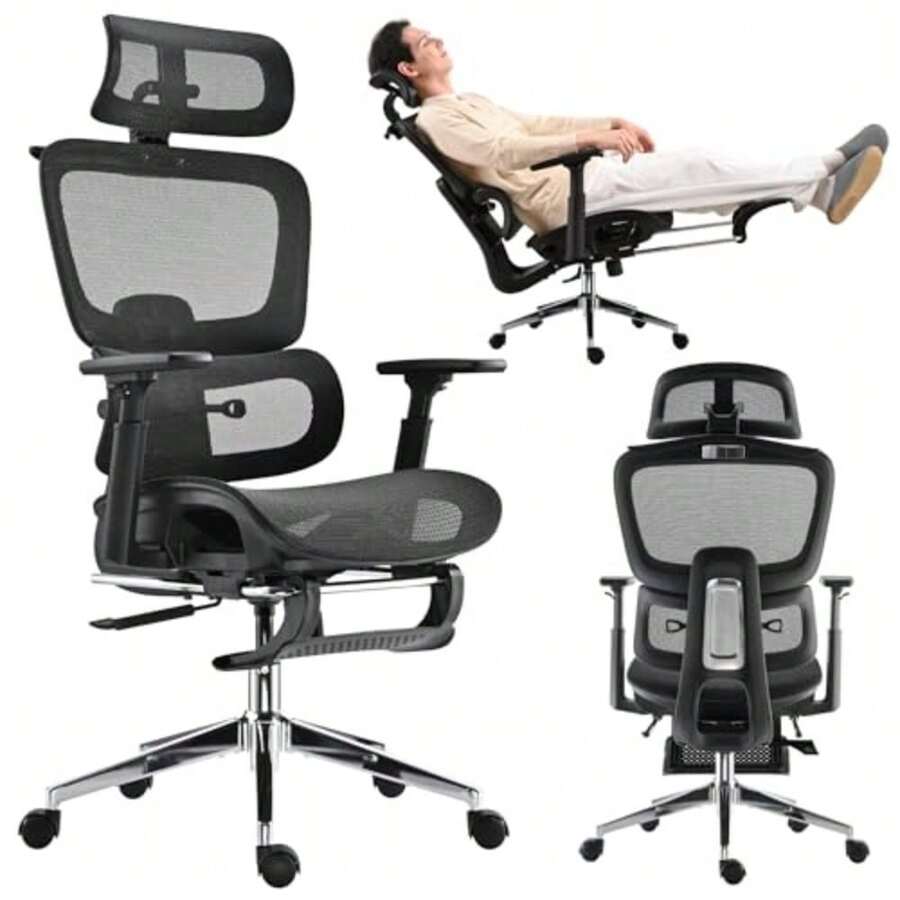 Silla de Juegos ergonómica de Malla con Soporte Lumbar y reposapiés Respaldo Alto reposacabezas Ajustable y reposabrazos Ideal para Oficina en casa y Gaming - Moderno - Ver 1