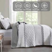 Boho Quilt Set Queen Size Gray Farmhouse Quilt Bedding Set Striped Lightweight Summer Bedspread Coverlet Bedding Set 96"x90" 3 Pieces - Gris - Ver 4