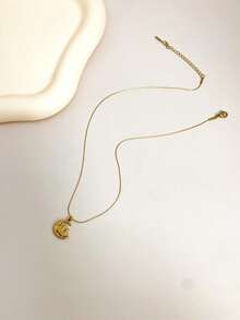 不锈钢防水不褪色金/银圆形蛇形链月亮吊坠项链，适合女士日常佩戴 - 樹月亮 - 查看 2