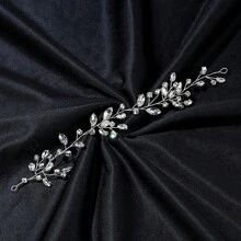 1pc Elegant Floral Crystal Handmade Hair Chain, Suitable For Wedding, Party, Gathering,Summer,Beach - Silver - View 5