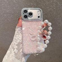 Advanced Rhinestone Powder Core Acrylic Hard Phone Case Compatible  17 Pro Max/17 Pro/17 Air/17/16 Pro Max/16 Plus/15/15 Pro Max/15 Pro/15 Plus/11/12/13/14 Pro Max/11 Pro/11 Pro Max/12 Pro Max/13 Pro/13 Pro Max/7 Plus/14 Pro/14 Pro Max, Minimalist And Creative Design For  13, 12 Pro Max, And 11. The Appearance Is Beautiful And Simple. The Back Cover Is Soft, Shock Resistant, Waterproof, Drop Resistant, And Scratch Resistant - 粉紅色愛心珍珠手鍊 - 查看 8