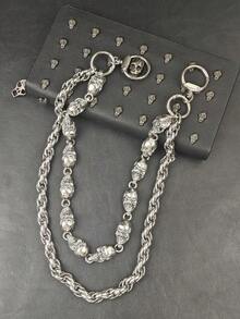 Dây xích quần hình đầu lâu bằng thép không gỉ Y2K, phụ kiện thời trang nam phong cách hip-hop rock sang trọng, quà tặng mùa hè mới cho kỳ nghỉ. - Bạc - Xem 5