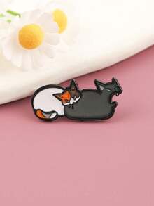 1pc Cute Cartoon Animal Brooch, Adorable 2 Cats Metal Badge Decoration For Student Uniform, Backpack - Multicolor - View 9