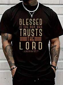 Camiseta de Algodón Negra con Versículo Bíblico, Cristiana, Dios, Salvador, Devoto, Regalo para Hombres, Camiseta de Jesús para Hombres - Negro - Ver 2