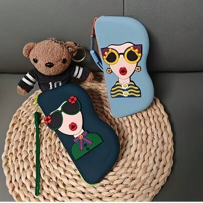 3 Colors Available - Portable And Stylish Glasses, Anti-Drop Silicone Storage Bag With Lanyard, Suitable Organizing Glasses, Lipstick, And Cosmetics, A Mom Or Wife