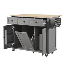 Kitchen Island With Wheels, Extendable Dining Area, Kitchen Island With Waste Bin And Drawers, Mobile Kitchen Island Ideal For Kitchen And Dining Room (White) - Dark Grey - View 8