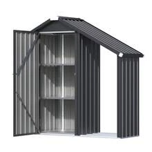 YODOLLA Gartenschrank mit Regalen und seitlich offenen Wandregalen aus Holz, hoher, vertikaler, wetterfester Geräteschuppen mit Spitzdach, wetterfeste Aufbewahrungsmöglichkeit für Terrasse und Garten, Grau - Dunkelgrau - Übersicht 9