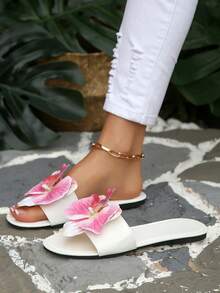 Sandal đế bằng một quai kiểu Pháp trang trí hoa, thích hợp cho hẹn hò, mua sắm, tụ họp, tiệc tùng, đi làm, công sở, mùa hè. - Màu Hồng Tươi - Xem 8