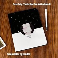 Black Polka Dot Pink Bunny Case (Book Style With Pencil Slot) Classic Black Base With White Polka Dots, Featuring A Fluffy White Bunny With A Pink Bow In A Circular Frame. Compatible With IPad Mini 4/5/6, 9.7/10.2/10.5/10.9/11/12.9/13 Inch, Pro/Air 4/5/6/7, 10th/11th Gen, Galaxy Tab A7Lite/A8/A9/A9Plus/S6Lite/S7/S8/S9/S10/S11/FE/Plus Series. - Multicolor - View 2