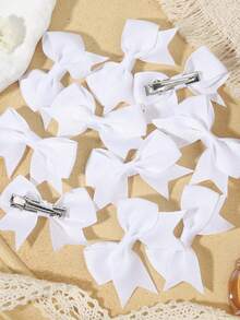 10个柔和大地色系缎带发夹，淡奶油色蝴蝶结发卡，适合日常佩戴和上学场合 - 混合色 - 查看 9