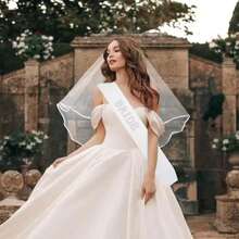 2 chiếc khăn voan cô dâu bằng satin, dải băng trang trí tiệc cưới, thích hợp cho tiệc độc thân, cô dâu tương lai, đám cưới. - Bộ phụ kiện đội đầu cô dâu gồm hai món - Xem 5
