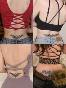 3片装腰部纹身贴纸，仿真临时纹身，半永久纹身，Y2K魅魔情侣性感游戏图案，防水防汗，可持续1-2周，逼真草本汁液效果，防摩擦，不反光黑色，男女通用，可用于手臂、胸部、腿部、腹部、腰部、手指、颈部、脊柱等部位，现代主义人体艺术 - 黑色 - 查看 2