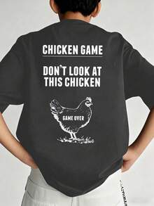 Áo thun ngắn tay cổ tròn in họa tiết phong cách thường ngày cho bé trai tuổi teen, áo mùa hè. - Màu xám đen - Xem 4