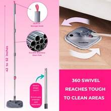 L2ozm0hg Heavy Duty Square Spin Mop For Floor Cleaning Separate Compartment For Clean And Dirty Water Use Any Cleaning Solution Self Cleaning Machine Washable Pads - 粉紅色的 - 查看 6