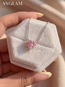 1件轻盈奢华高光泽蝴蝶结心形吊坠925纯银项链，优雅珠宝礼物，适合女性日常佩戴、情人节、生日等场合。 - 款式3 - 查看 1