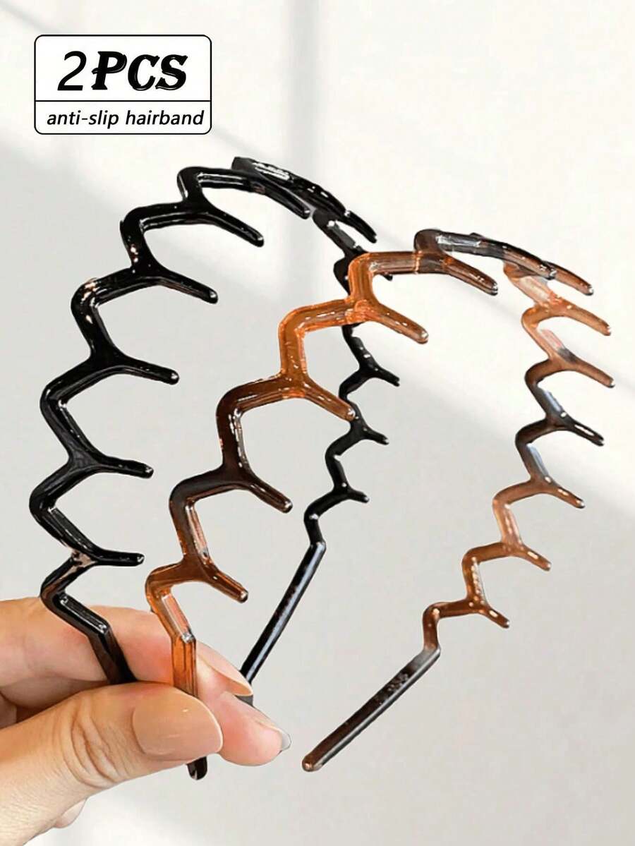 1pc Women Simple Fashion Wavy Teeth Fixed Non-Slip Hair Hoop, Elegant Suitable For Makeup, Washing, Daily Wear Hair Clip - Multicolor - View 1