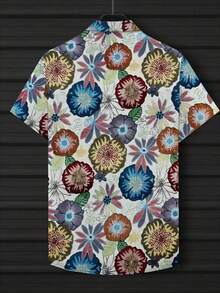 Vibrant Multicolor Floral Pattern Symbolizing Vitality Growth And Harmony With Nature 3D Print Short Sleeve Casual Button Up Shirt For Men Summer Beach Style - 白色 - 查看 3