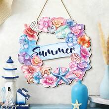 1 pieza Cartel de madera con estilo de playa hawaiana, Placa de madera de bienvenida, Decoración de pared con corona de conchas marinas de verano - Multicolor - Ver 2