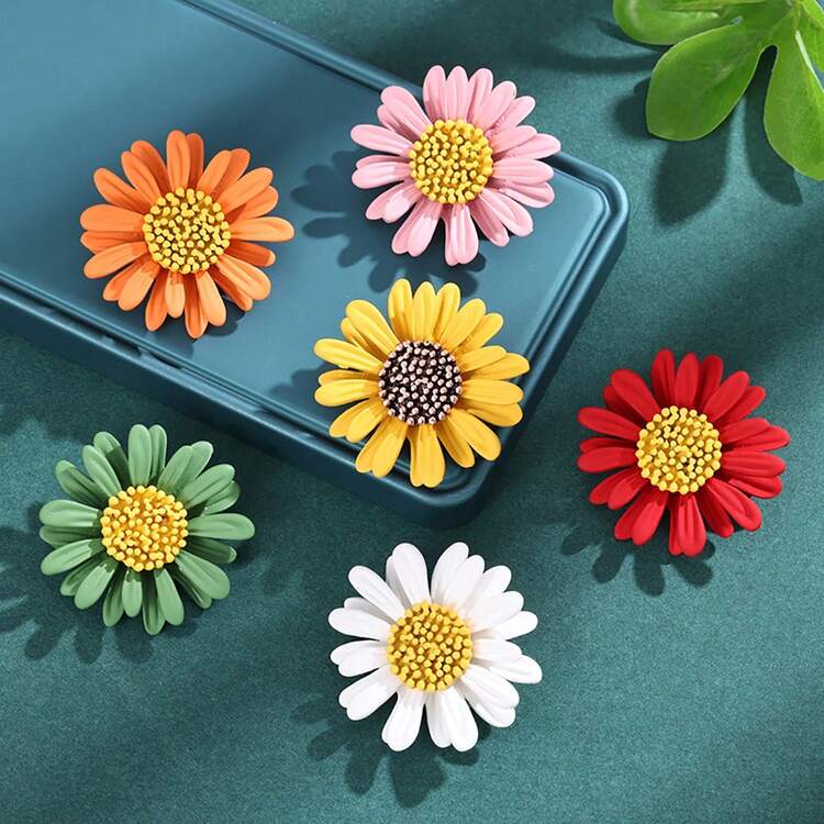 1pc Enameled Yellow Daisy Brooch - Pink - View 1