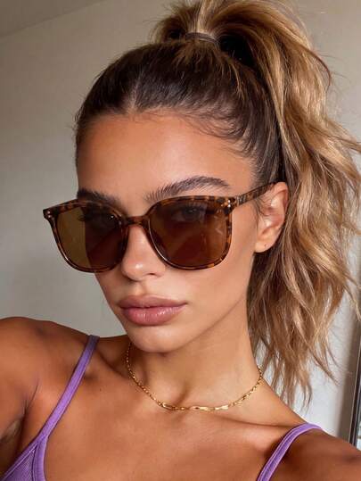 1 par de gafas de sol cuadradas con estampado de leopardo, unisex, adecuadas para vacaciones de verano, viajes, playa, vacaciones, regalos, estilo callejero, escapada a la playa tropical, salidas, citas y otras ocasiones, accesorio de moda