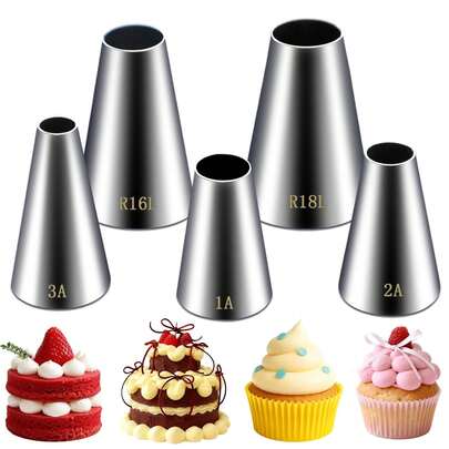 5 Pieces Large Round Piping Tip, Stainless Steel Piping Tips Professional Cake Decorating Tips Set, Frosting Tip Cake Icing Tools For Cupcakes Cakes Cookies