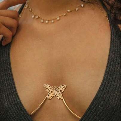 Nuova collana a catena per il corpo con motivo a farfalla di nicchia, popolare per feste serali e discoteche, gioielli sexy per il corpo da donna