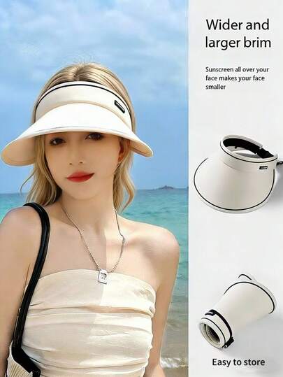 1 pieza Nuevo sombrero de ala ancha plegable con protección UV para mujer, sombrero de playa para exteriores y viajes, verano (disponible en varios colores)