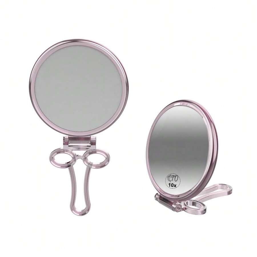 2-In-1 Portable Makeup Mirror, Double-Sided With 10X Magnification, Foldable Compact Travel Vanity Mirror - Light Pink 2503 - View 1