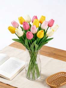 Colorful/White Artificial Tulip Flowers, Suitable For Mother's Day Gift, Desktop Decor, Wedding, Party, DIY Bouquet, Home Decor, Plastic Flowers, Decorations, Easter, Valentine's Day Wreath, Wedding Bouquet, Back To School Room Decor, School Supplies - Multicolor - View 5