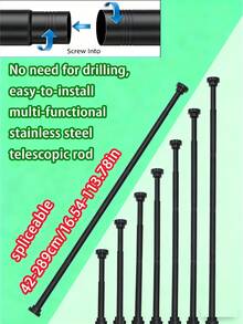 1pc Super Long Stainless Steel Telescopic Rod, Curtain Rod, Door Curtain Rod, Wardrobe Rod, Shower Curtain Rod, Tension Rod, Drying Rack, Curtain Pole, Wardrobe Hanging Rod, Extendable Rod, Laundry Drying Rod, Rod Bracket, Kitchen Organizer Rod, Black Room Divider, Spring Curtain Rod, Spring Shower Curtain Rod, No Drilling Required, Adjustable Bathroom Divider Spring Rod, Adjustable Black Shower Curtain Rod - Shower Curtain Rod - View 26