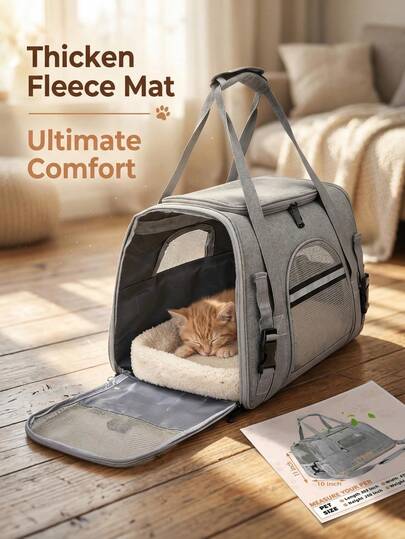 1pc Foldable Breathable Mesh Pet Carrier, Soft-Sided Airline Approved Travel Bag For Cats & Small Dogs