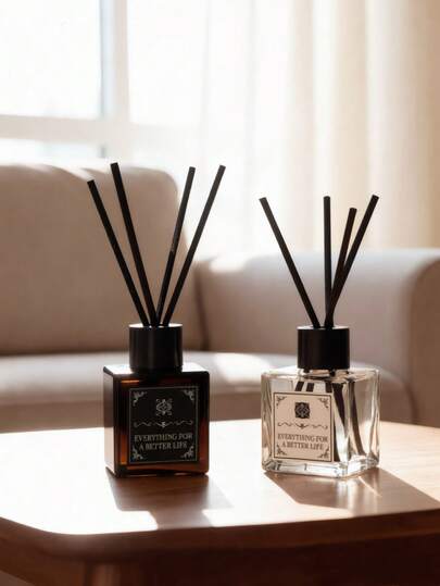 50ml Reed Diffuser Set, Summer Sea Salt Fragrance, 1 Pack Random Quantity Reed Sticks/Home Fragrance Diffuser Oil, Suitable For Bathroom Shelf Decor