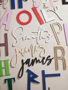 1pc Customized Wooden Nameplate, Customized Baby Room Wooden Nameplate, Width 10-120cm (4-48 Inches), Optional Font Color, 3D Effect, Minimalist, Fashionable, Cute, Bohemian Style, Room Decor, Customized Wooden Letters, Customized Wooden Sign, Wedding Letter Decor, Customized Letter Wall Decor, Customized Party Decor, Suitable For Home Decor, Wall Decor, Bedroom, Living Room, Party, Wedding Decor - Multicolor - View 5