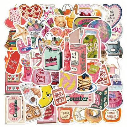 50pcs Retro Pink Aesthetics Stickers Retro Ins 2D Fantasy Sun Ins Y2K Downtown Aesthetic Stickers Gifts Humorous And Funny Stickers 80S 90s Anime Stickers For Scrapbook Supplies Envelope, Water Bottle, Computer, Laptop, Phone, Luggage, Notebook, Fridge,Festival Party,Christmas Decoration New Year Winter