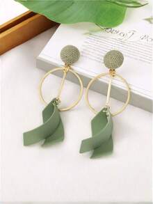 1对女士优雅心形长款仿珍珠耳环，独特耳环 - 薄荷綠 - 查看 3