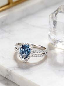 2枚女士时尚个性化戒指 - 精致水滴形珠宝 - 优雅锆石订婚戒指 - 适合日常佩戴，最佳礼品之选 - 藍色 - 查看 2