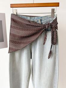 1 件装时尚女士新款防晒可调节腰带长三角仿丝围巾双层围巾，多功能领巾头巾春夏披肩配饰。 - 棕色 - 查看 2