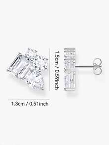 1 Đôi bông tai bạc đính đá Zirconia, trang sức thanh lịch và thời trang, thích hợp đeo hàng ngày, làm quà tặng cho bạn gái. - Bạc - Xem 3