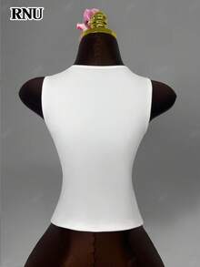 RNU 女士白色方领无袖上衣，性感休闲，通勤百搭，高弹柔软条纹针织面料，适合情人节、返校季、万圣节、节日派对、春、夏、秋、冬四季穿着，新款吊带背心 - 白色 - 查看 11