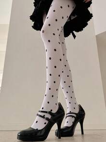 甜美清爽的波点丝袜，复古原宿风波点印花连裤袜，日常穿着 - 彩色 - 查看 4