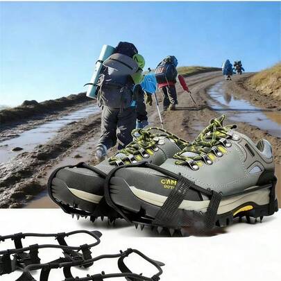 24-Tooth Anti-Slip Ice Grip Shoe Covers - Suitable For Muddy And Slippery Roads, Outdoor Activities, Sidewalks, Driveways - Perfect For Hiking, Climbing, Walking, Running, And Hunting, An Ideal Choice For Mother's Day And Thanksgiving Gifts.