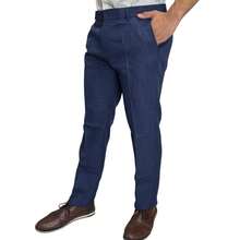 Men's Slim Fit Melange Tailored Trousers - 藏蓝色 - 查看 3